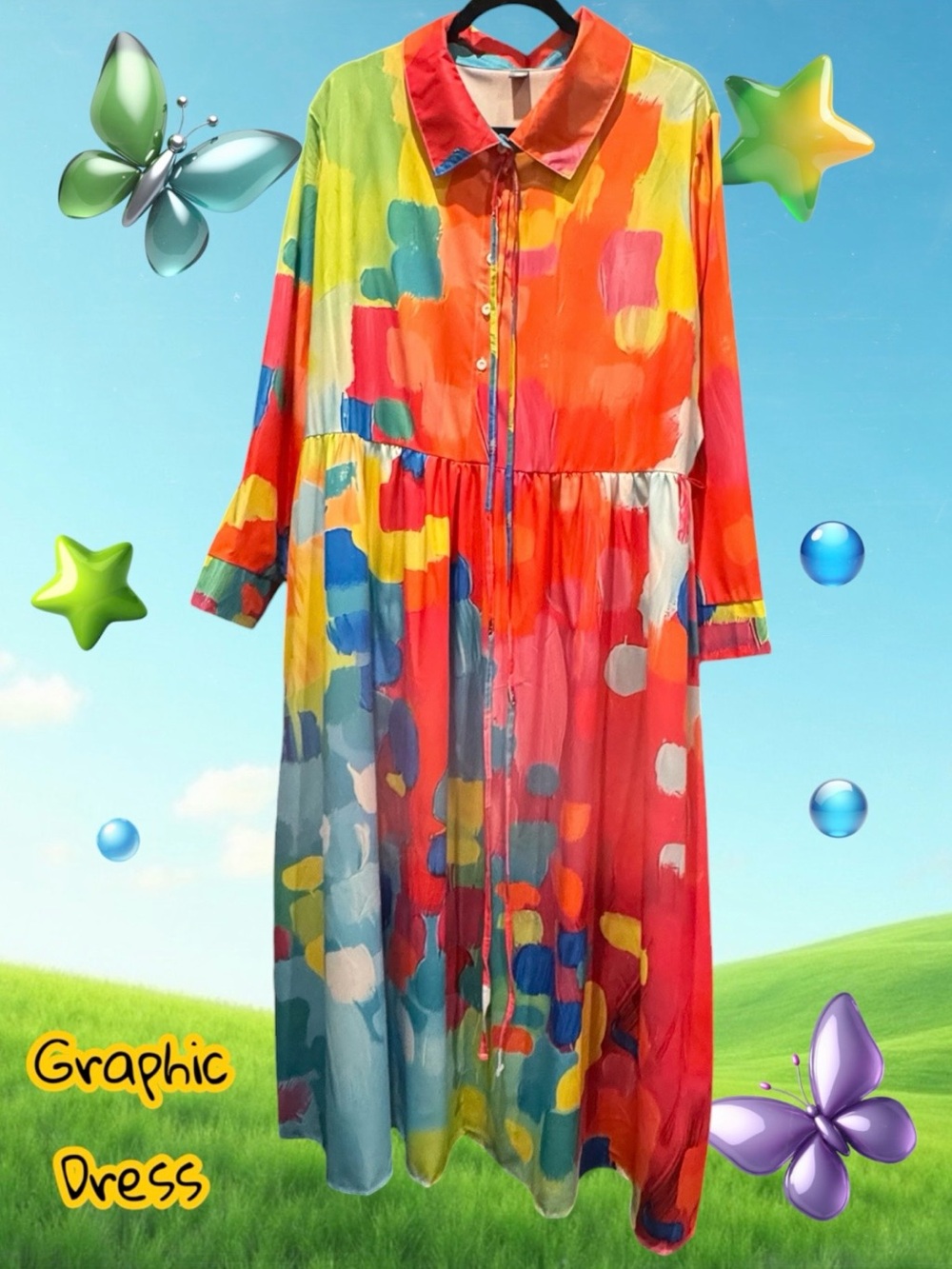 Vibrant Multicolor Midi Shirt Dress